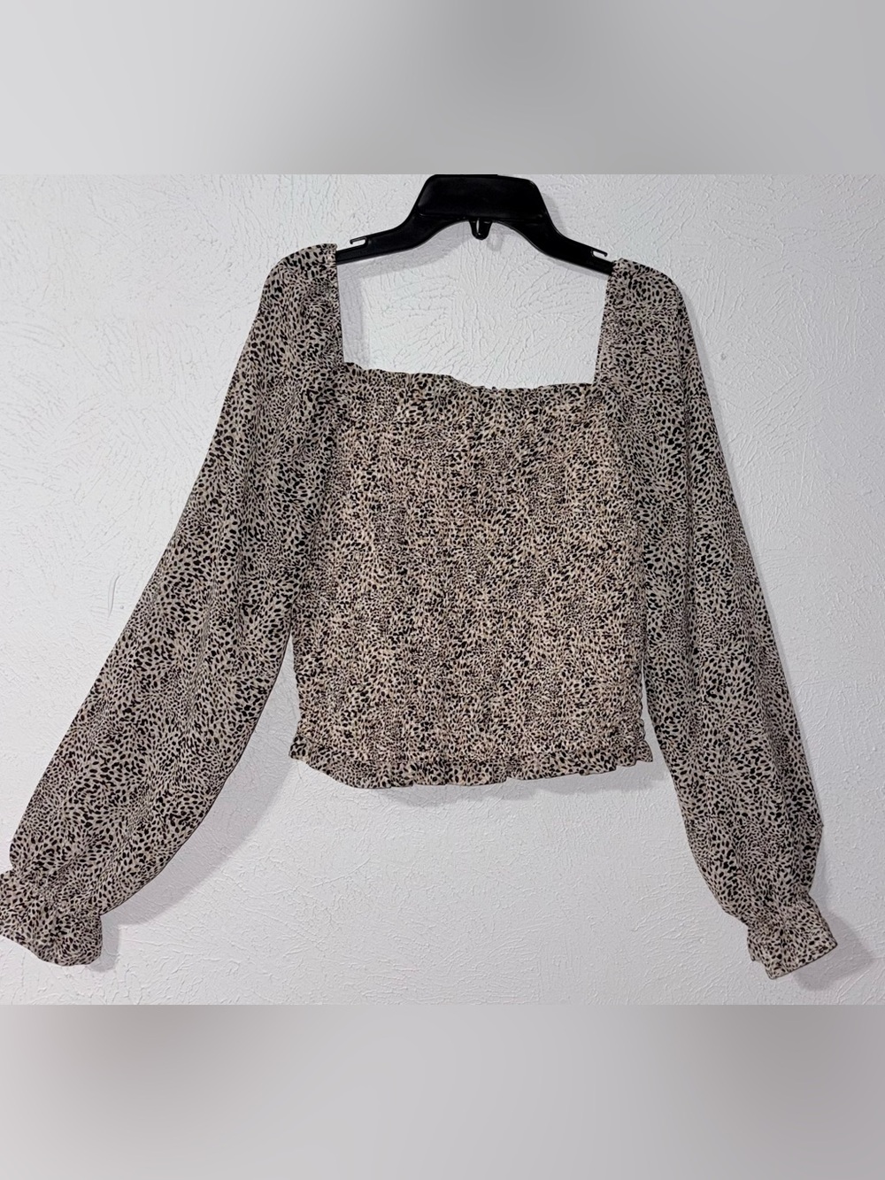 Japna Leopard Print Smocked Crop Top Coquette Boho Indie Blouse Size Large